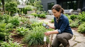 Home gardener identifying an unfamiliar Lyposingrass plant