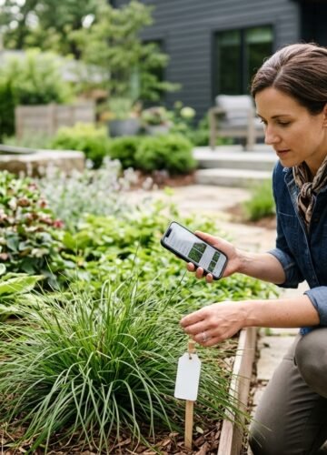 Home gardener identifying an unfamiliar Lyposingrass plant