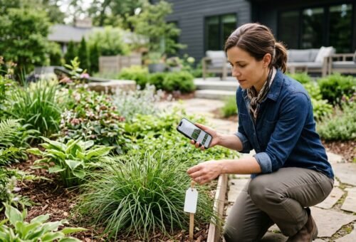 Home gardener identifying an unfamiliar Lyposingrass plant
