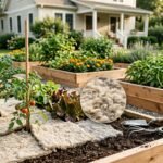 Wollmatten wool mat used as mulch around plants in a home garden
